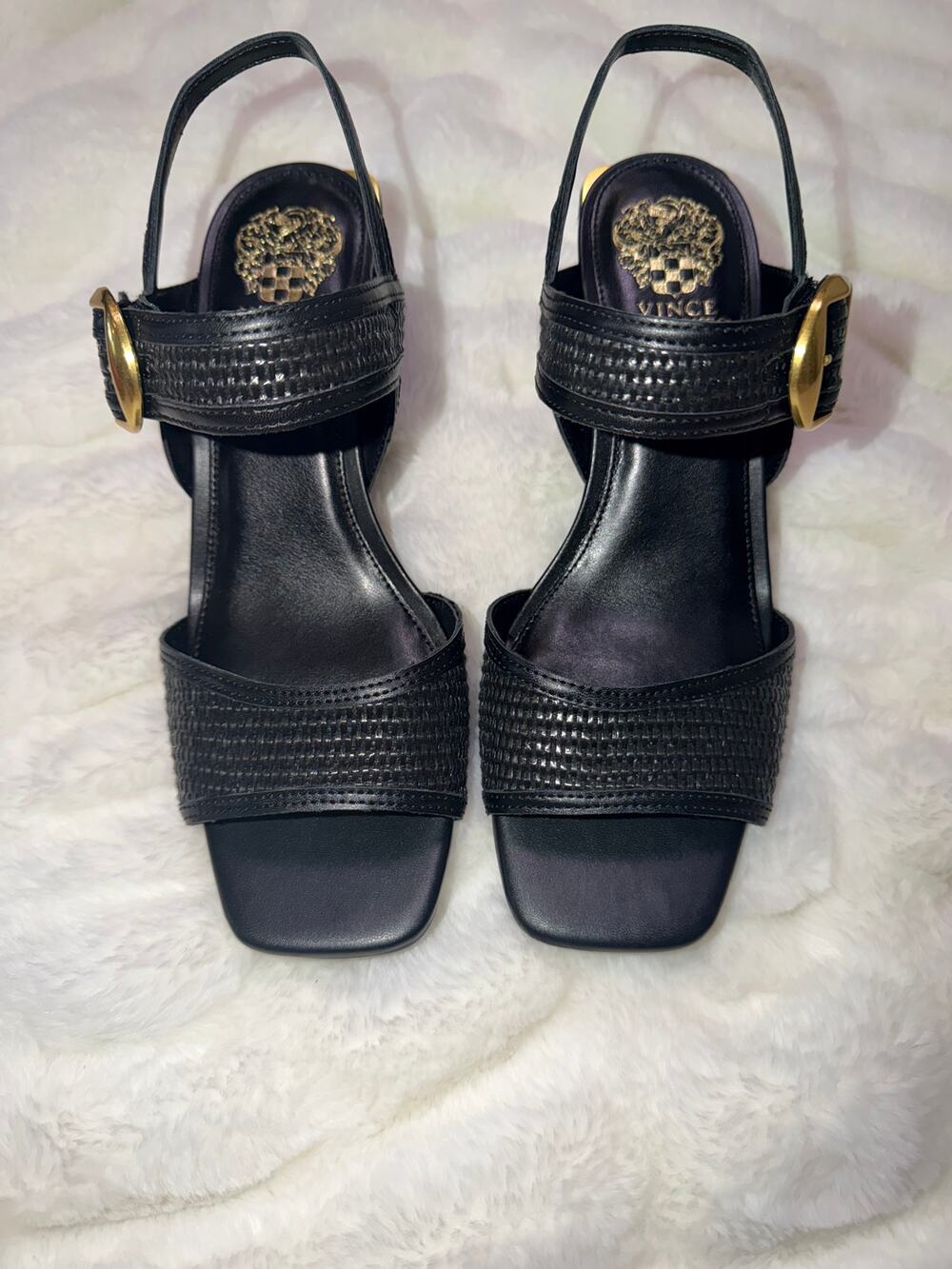 Vince Camuto Leather and Raffia Slingback Wedges - Helcey 8.5